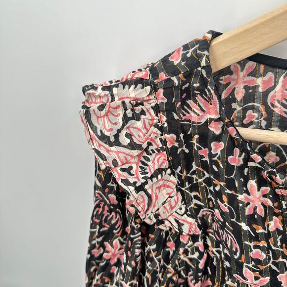 CLEOBELLA NWT Evereve Brynlee Black Pink Org Cotton Metallic Print Blouse // M - Picture 6 of 16